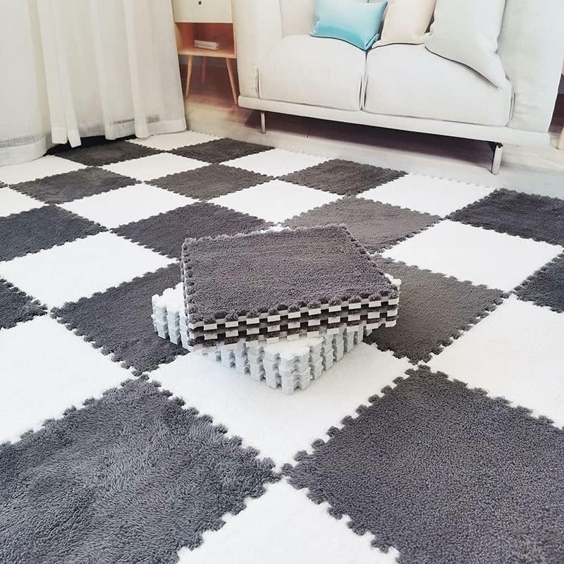 JADERLU 16pcs 0.6" Thickened Interlocking Tile Mats,Fluffy Shaggy Soft EVA Foam Area Rug for Living Room & Bedroom,Non-Slip Protective Floor Carpet Play Mat Kids Baby Dorm Home Decor (11.8ft, Grey) - Image 5